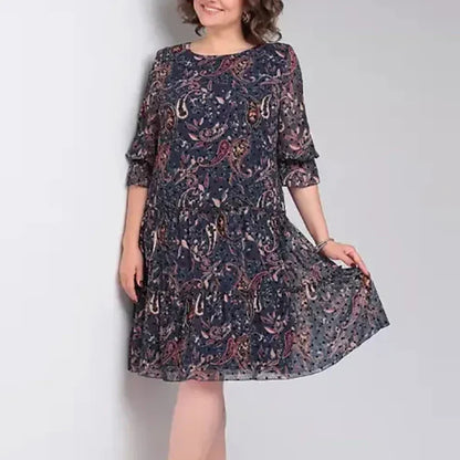 Vestido Mujer Talla Grande Floral Elegante Manga