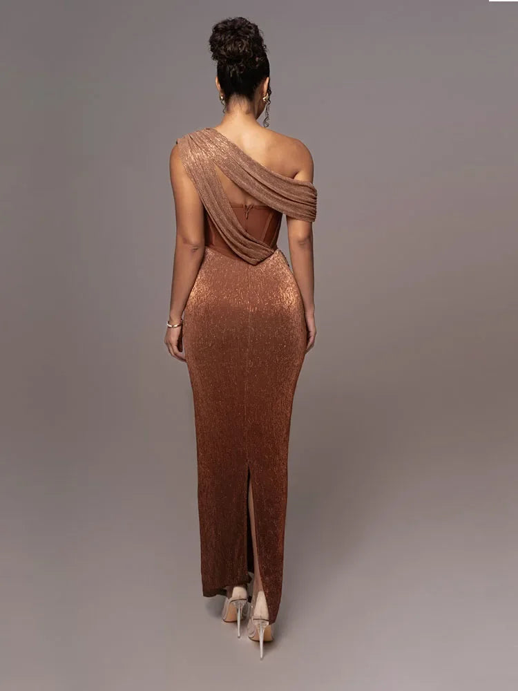 Vestido noche mujer un solo hombro elegante