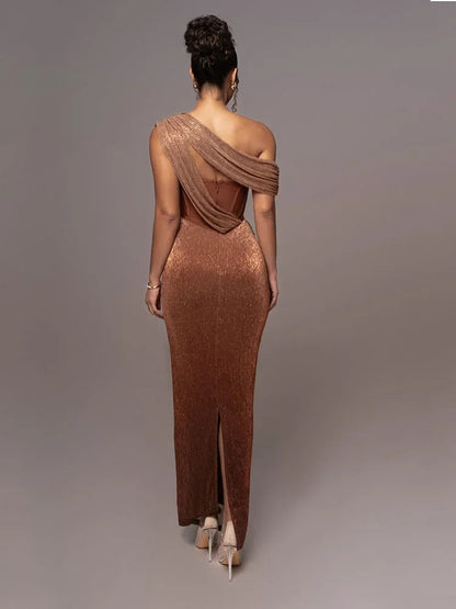 Vestido noche mujer un solo hombro elegante