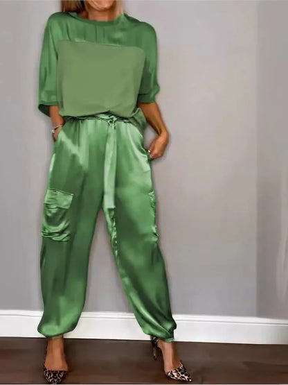 Conjunto Mujer Satén Suelto y Pantalón Cargo - Mavetta