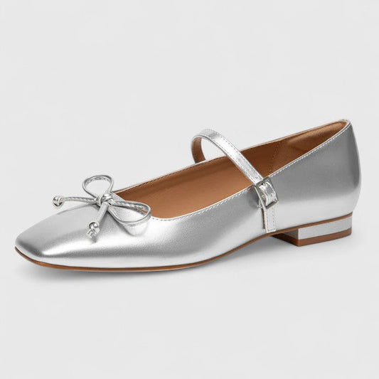 Zapatos Planos Mujer Punta Cuadrada Lazo Estilo Mary Jane - Mavetta