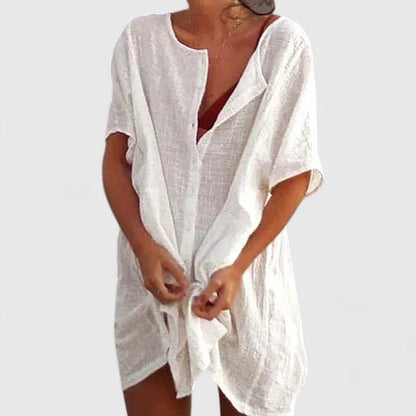 Vestido túnica mujer de algodón escote en V corte suelto