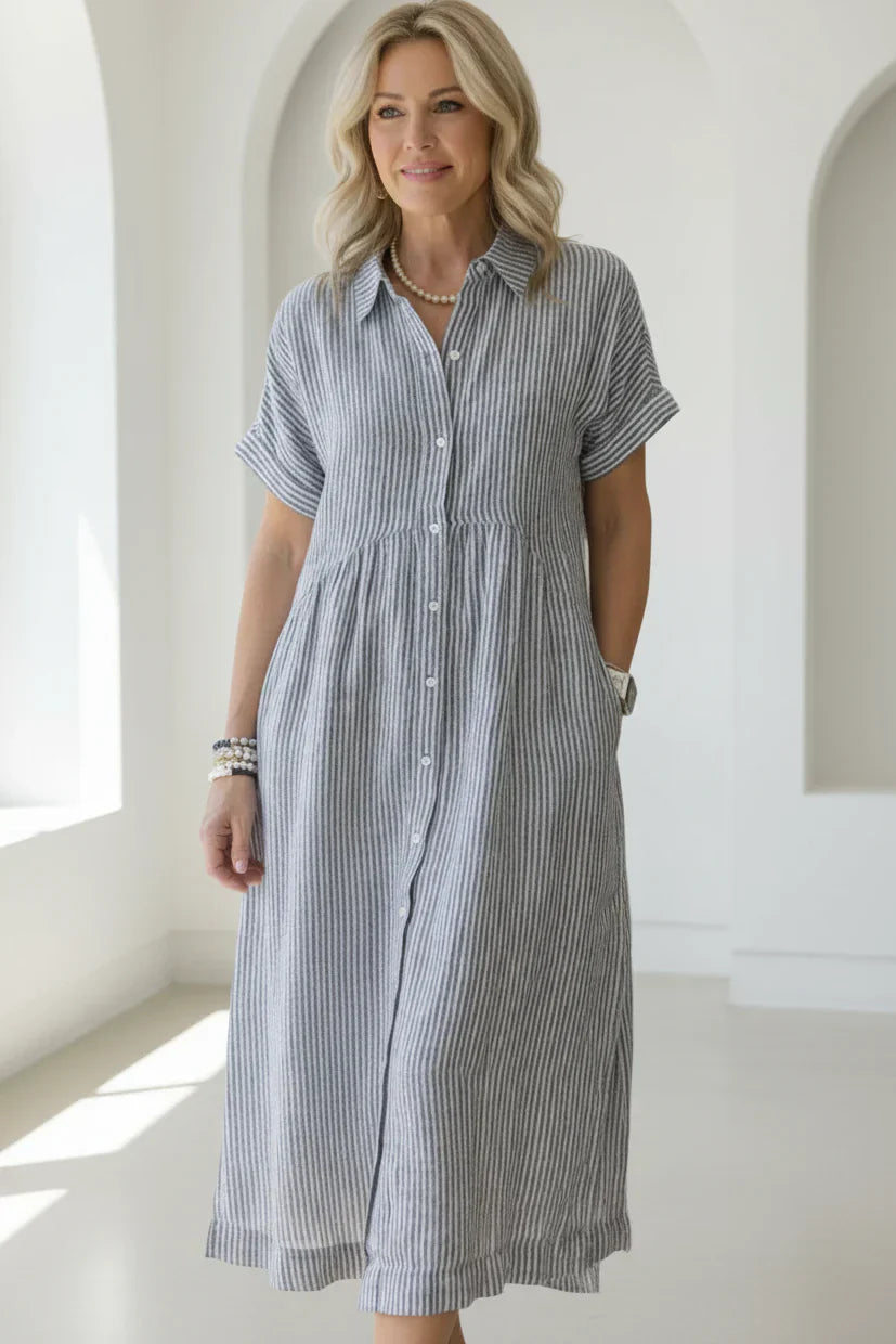 Vestido Mujer Ligero Suelto Tejido Versátil Manga Corta