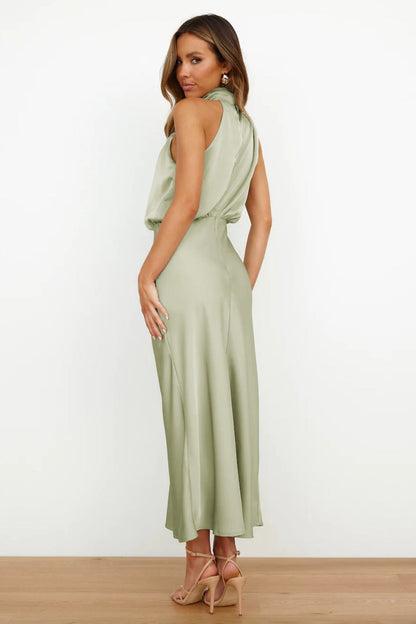 Vestido noche Mujer cuello halter corte fluido