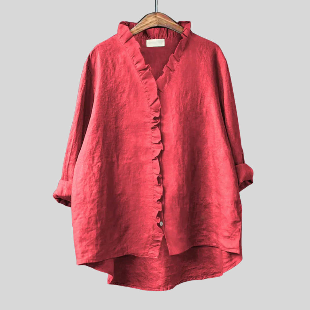 Camisa Mujer Algodón Lino Volantes Diseño Fluido Verano - Mavetta