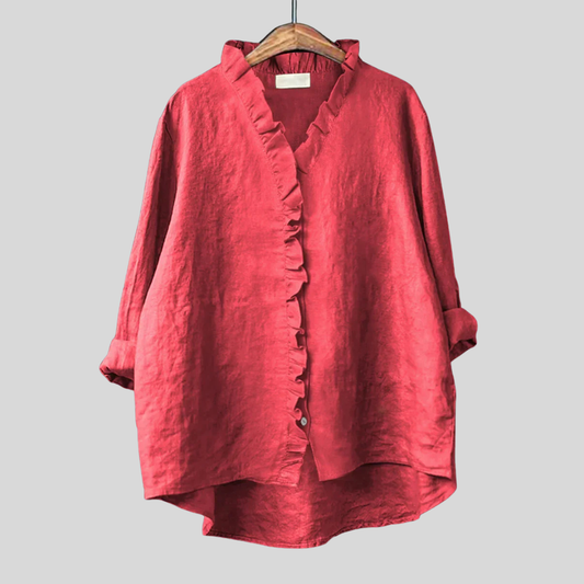 Camisa Mujer Algodón Lino Volantes Diseño Fluido Verano - Mavetta