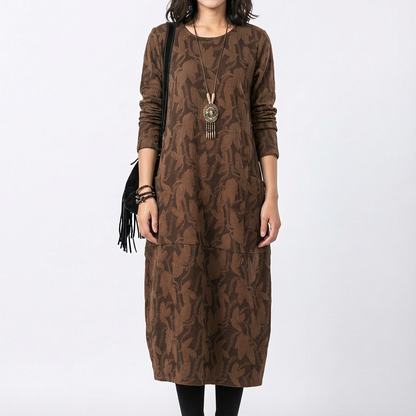 Vestido Midi Mujer Manga Larga Bolsillos