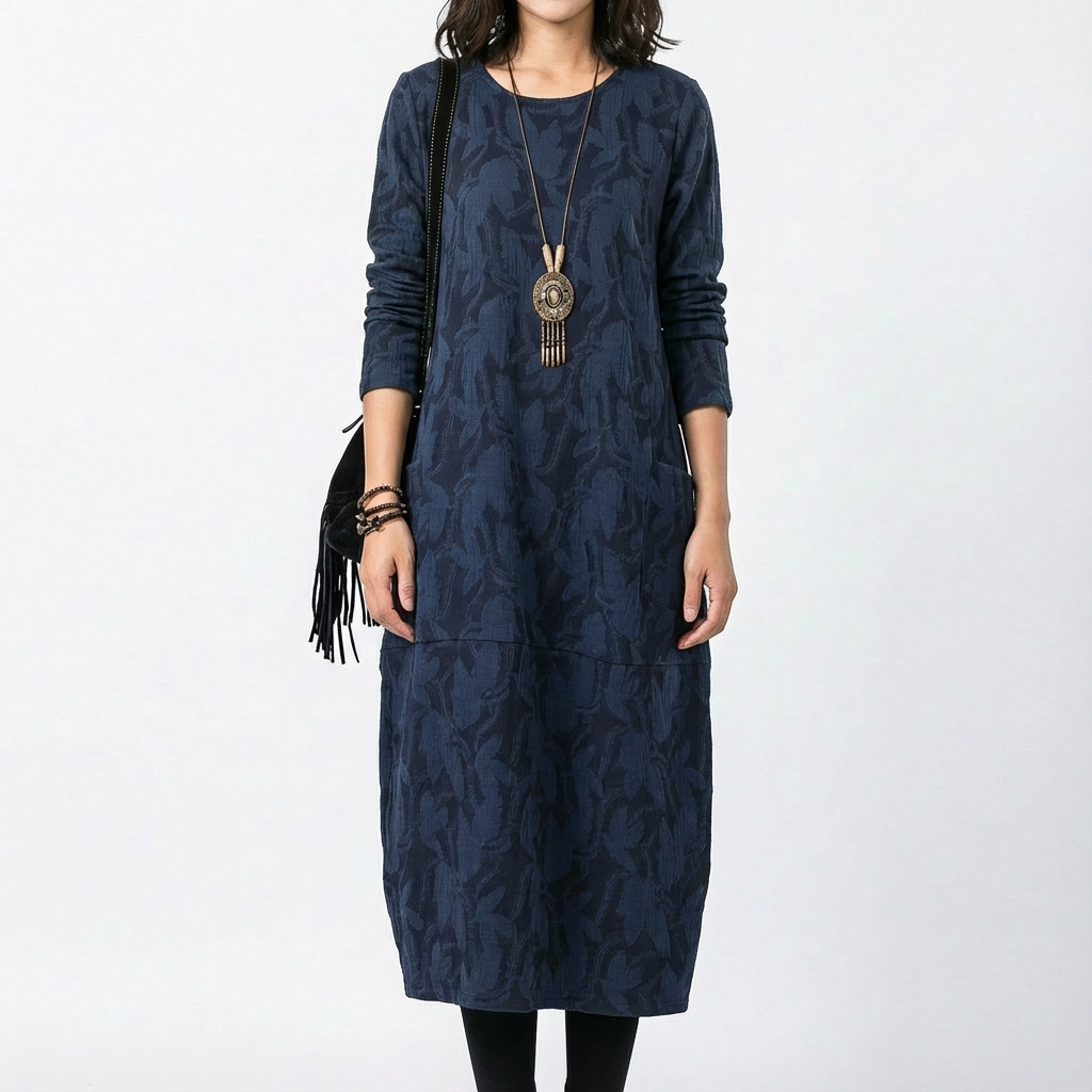 Vestido Midi Mujer Manga Larga Bolsillos