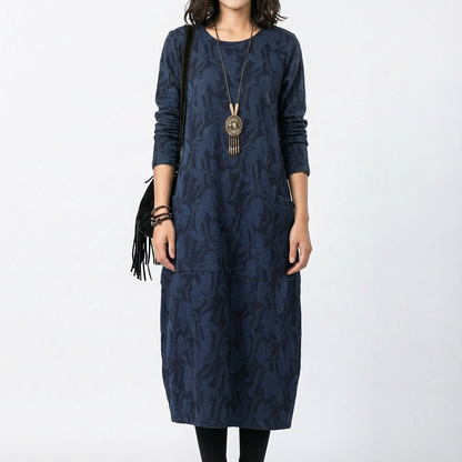 Vestido Midi Mujer Manga Larga Bolsillos