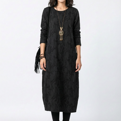 Vestido Midi Mujer Manga Larga Bolsillos