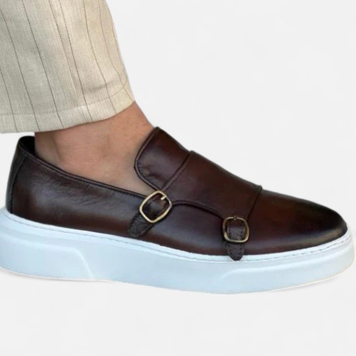 Mocasines Hombre de Piel Doble Hebilla Estilo Monk Strap