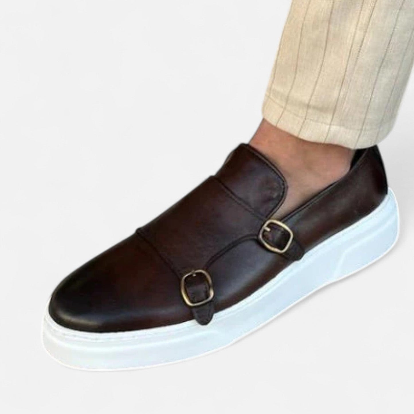 Mocasines Hombre de Piel Doble Hebilla Estilo Monk Strap