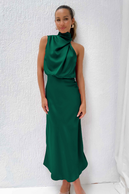 Vestido Midi Mujer Gasa Elegante Escote Asimétrico