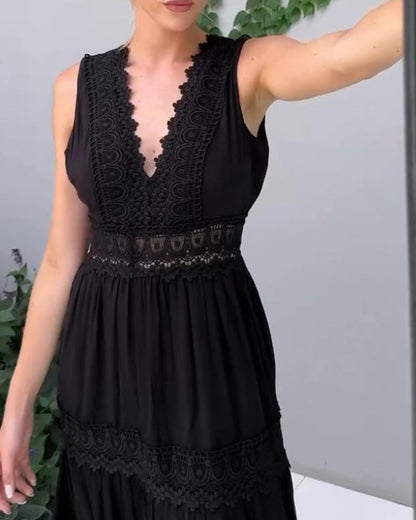 Vestido Mujer de Encaje con Escote en V Elegante