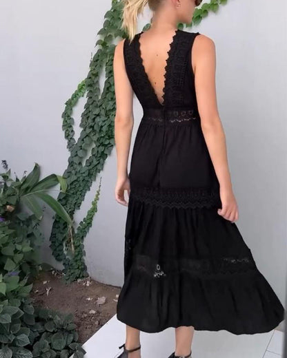 Vestido Mujer de Encaje con Escote en V Elegante