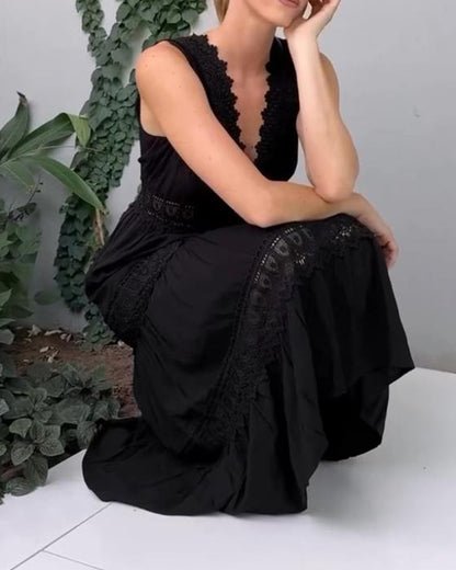 Vestido Mujer de Encaje con Escote en V Elegante
