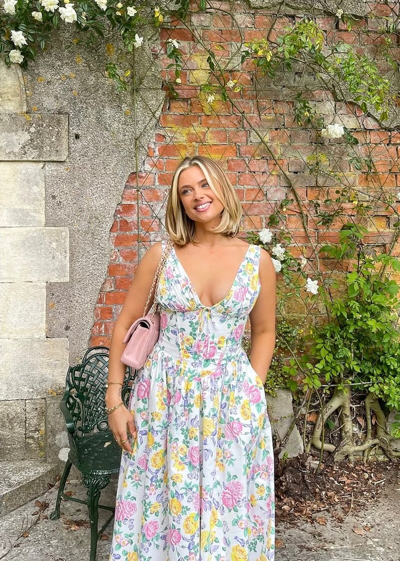 Vestido midi mujer con estampado floral escote en V