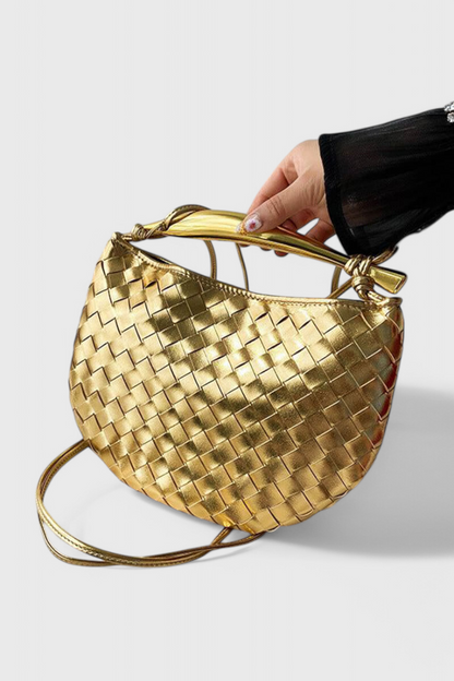 Bolso Mini Mujer Tejido con Asa Metálica Elegante