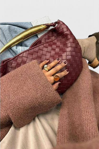Bolso Mini Mujer Tejido con Asa Metálica Elegante