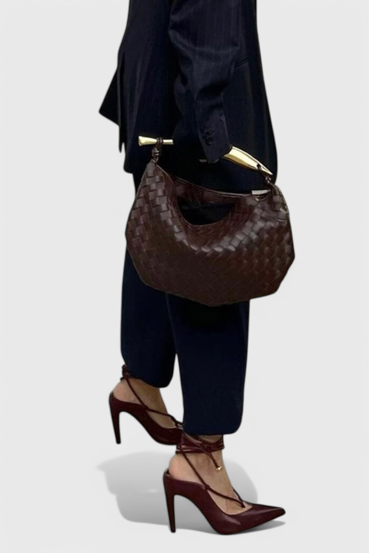 Bolso Mini Mujer Tejido con Asa Metálica Elegante