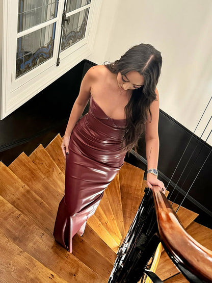 Vestido fiesta Mujer efecto cuero ajustado sin tirantes