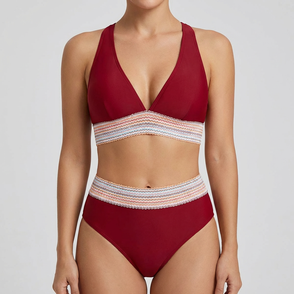 Bikini Mujer Escote en V Profundo Detalle Fruncido Lateral
