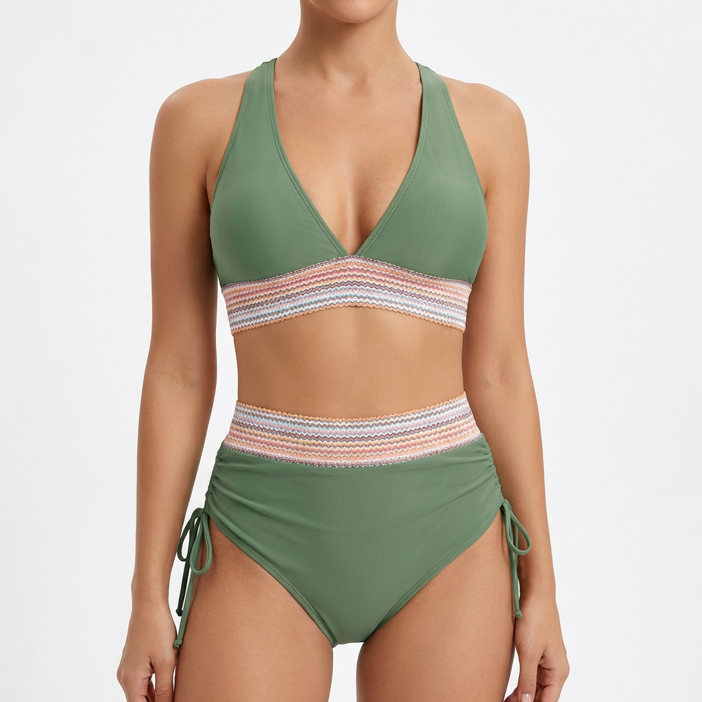 Bikini Mujer Escote en V Profundo Detalle Fruncido Lateral