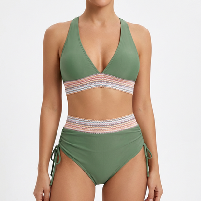 Bikini Mujer Escote en V Profundo Detalle Fruncido Lateral