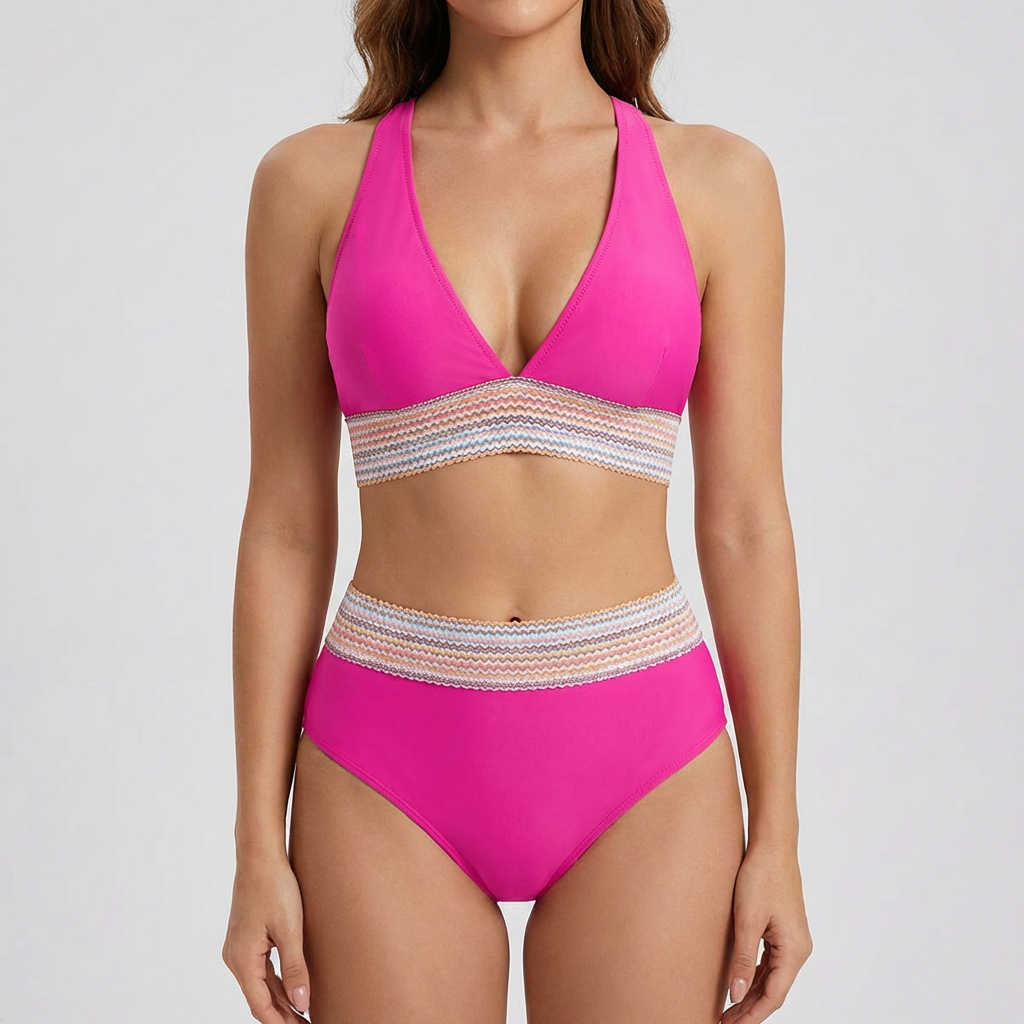 Bikini Mujer Escote en V Profundo Detalle Fruncido Lateral