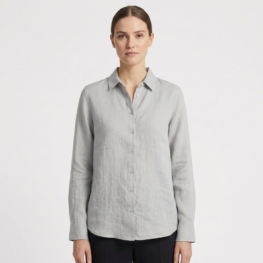Camisa Mujer Algodón Cuello Clásico Bajo Redondeado Casual