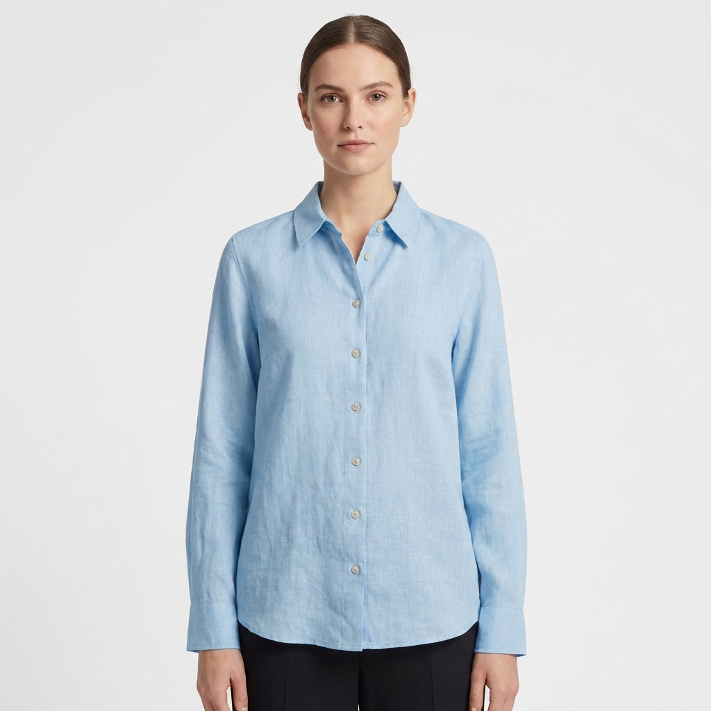 Camisa Mujer Algodón Cuello Clásico Bajo Redondeado Casual