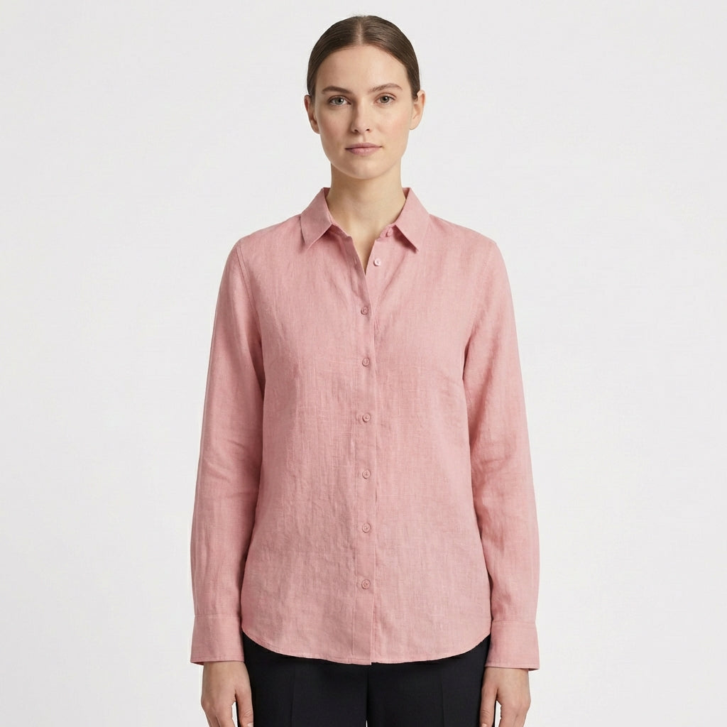 Camisa Mujer Algodón Cuello Clásico Bajo Redondeado Casual