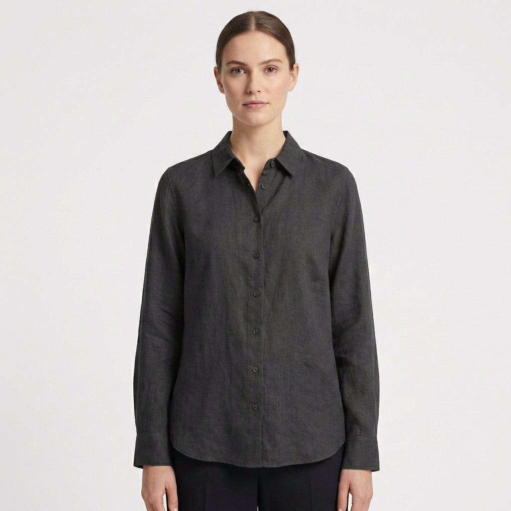 Camisa Mujer Algodón Cuello Clásico Bajo Redondeado Casual