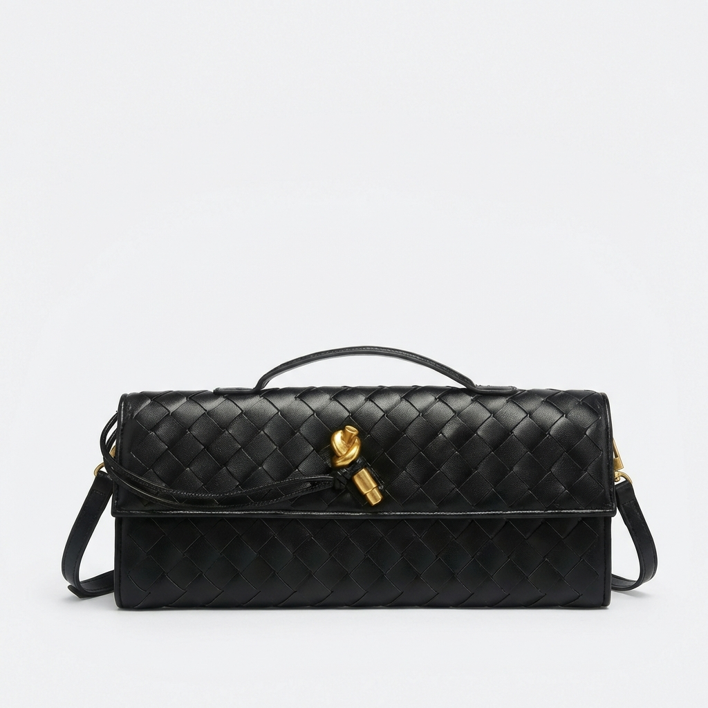 Bolso Clutch Mujer Tejido Trenzado Cierre Nudo Elegante