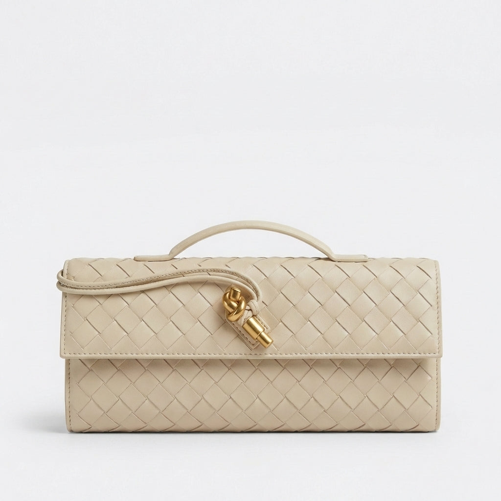 Bolso Clutch Mujer Tejido Trenzado Cierre Nudo Elegante