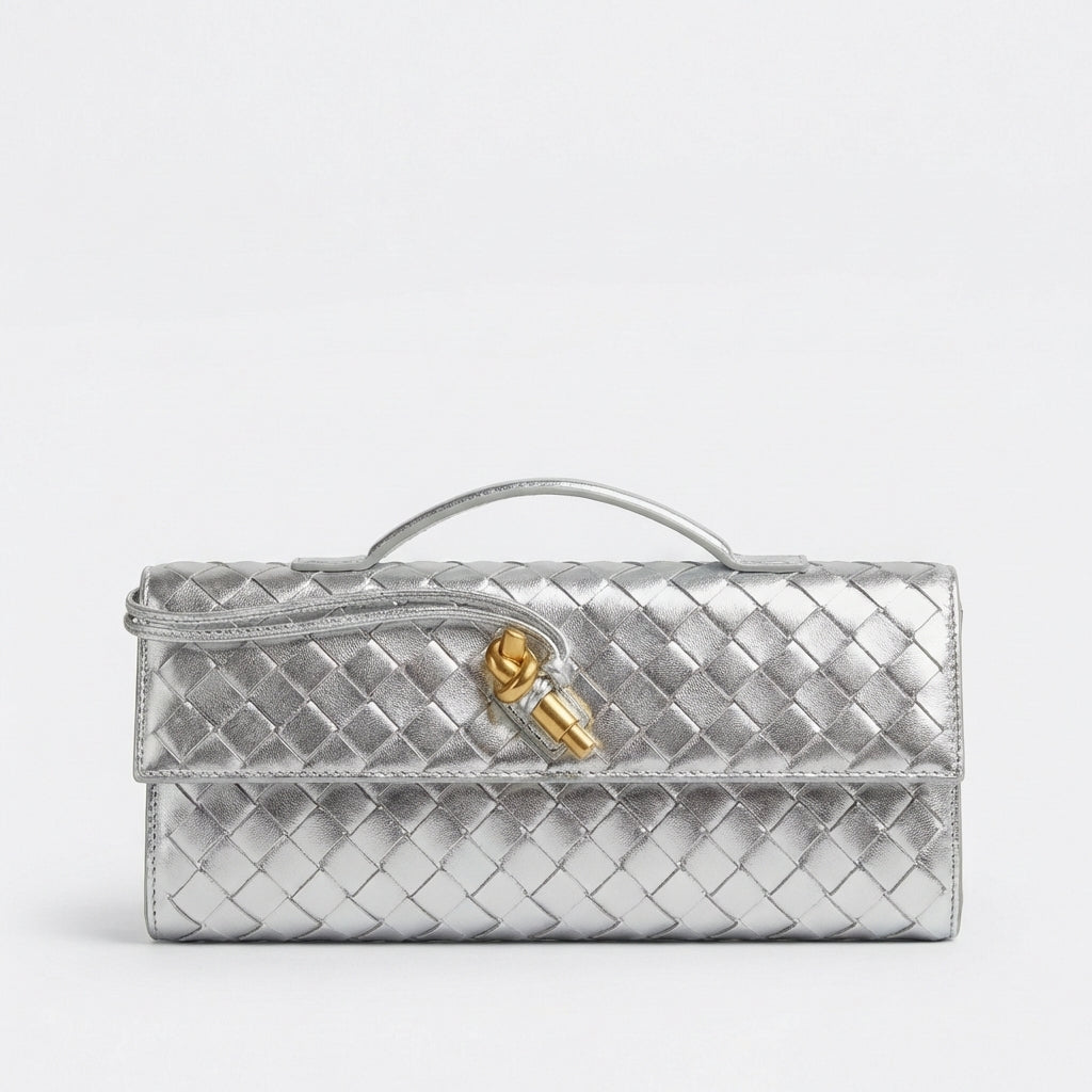 Bolso Clutch Mujer Tejido Trenzado Cierre Nudo Elegante