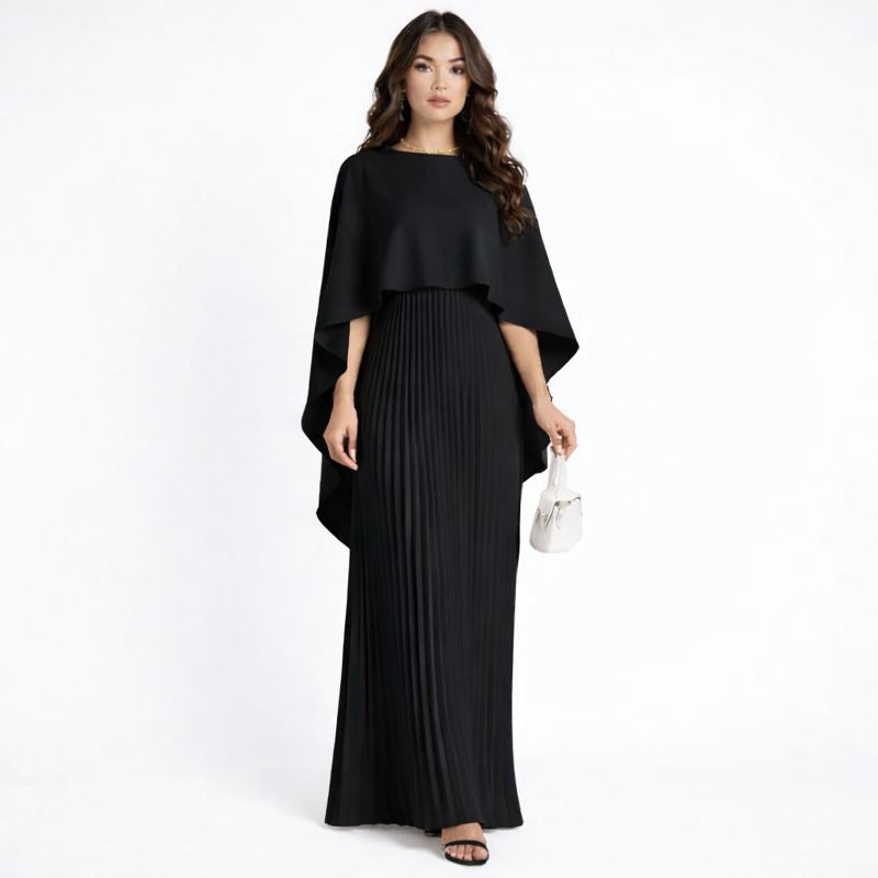 Vestido Maxi Mujer con Capa Flotante y Hombros Descubiertos