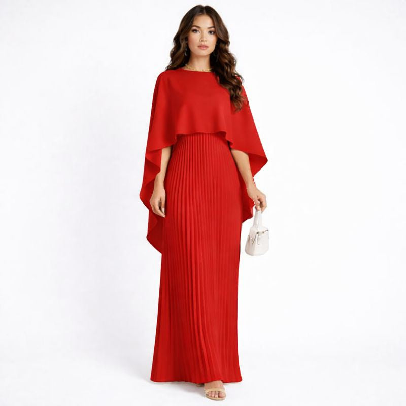 Vestido Maxi Mujer con Capa Flotante y Hombros Descubiertos