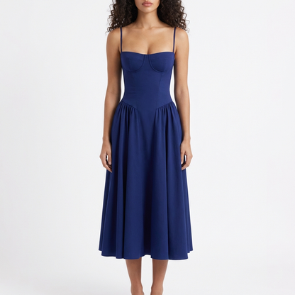 Vestido Midi Mujer con Corpiño Corsé y Tirantes Finos Romántico