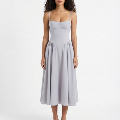 Vestido Midi Mujer con Corpiño Corsé y Tirantes Finos Romántico