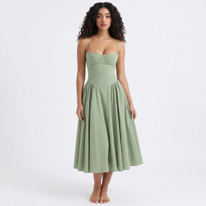 Vestido Midi Mujer con Corpiño Corsé y Tirantes Finos Romántico - Mavetta