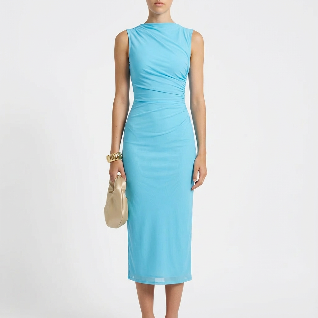 Vestido Midi Mujer Efecto Degradado Drapeado Elegante