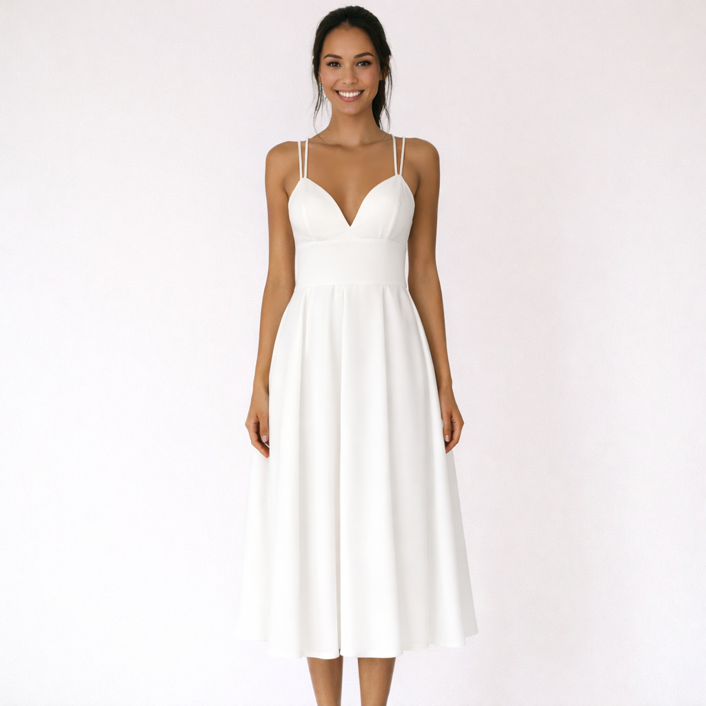 Vestido Midi Mujer con Escote en V y Tirantes Finos - Mavetta