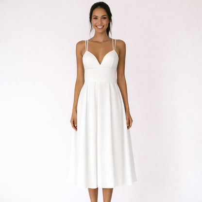Vestido Midi Mujer con Escote en V y Tirantes Finos - Mavetta