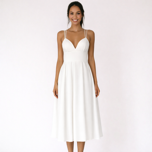 Vestido Midi Mujer con Escote en V y Tirantes Finos - Mavetta