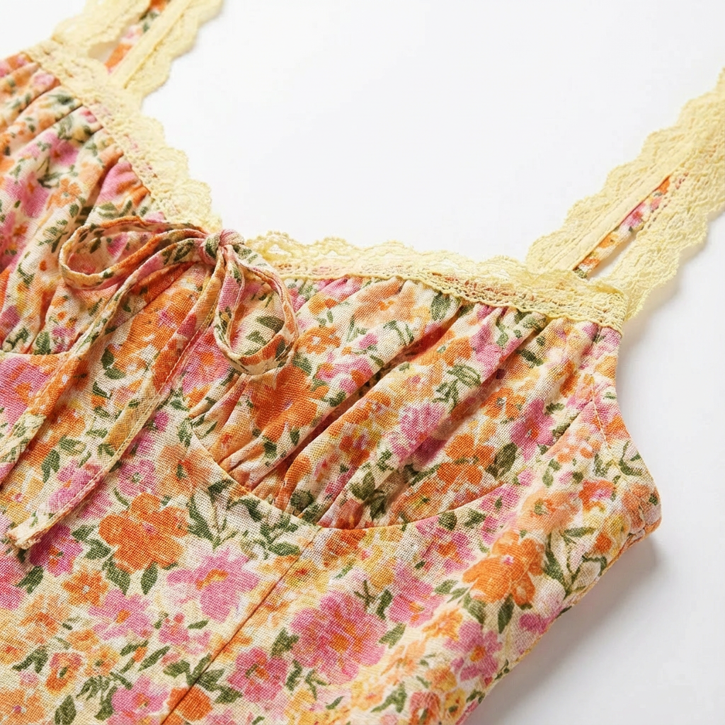 Vestido Midi Mujer Estampado Floral Escote Corazón Romántico
