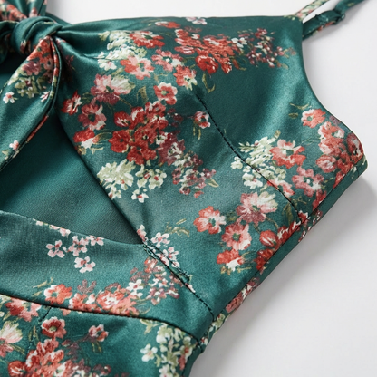 Vestido Midi Mujer Estampado Floral Lazo Frontal Boho