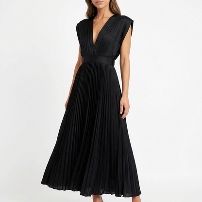 Vestido Midi Mujer Tejido Plisado Escote en V