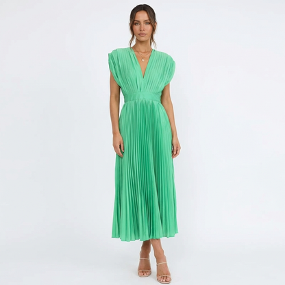 Vestido Midi Mujer Tejido Plisado Escote en V - Mavetta