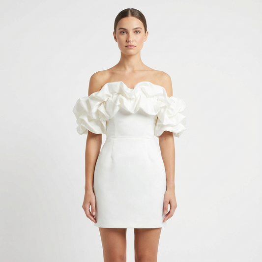 Vestido Mini Mujer con Hombros Descubiertos y Mangas Volante - Mavetta